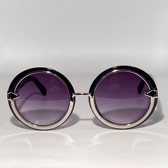 0542 Round Oversized Silver and Black Sunglasses New - Picture 2 of 9